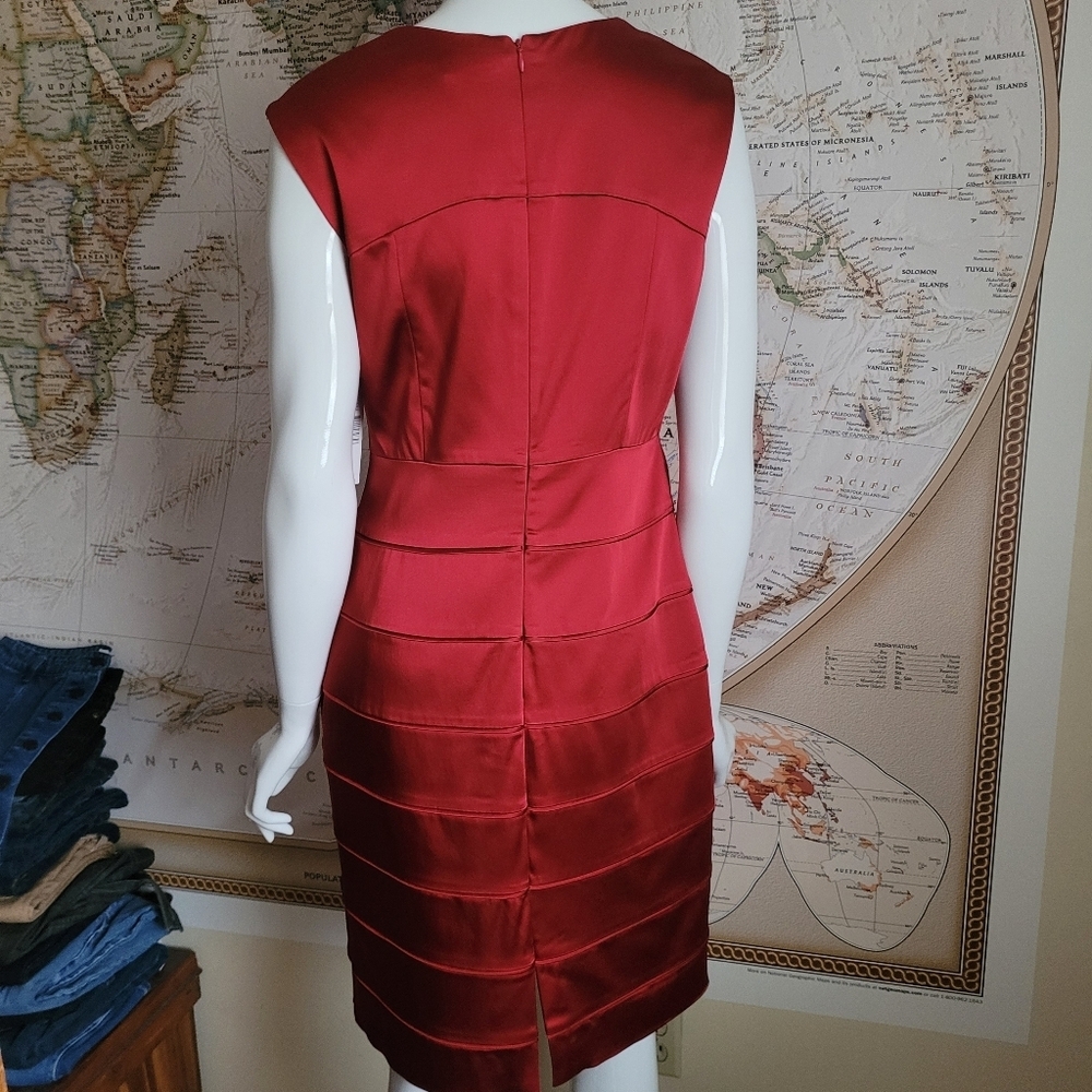 Antonio Melani red satin fitted dress cap sleeves square neckline fancy NWT 8 - Picture 11 of 11